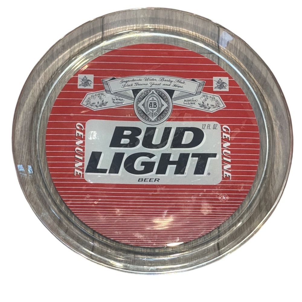 Vintage Indiana Glass Bud Light Beer 13" Round Glass Serving Tray Platter